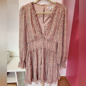 Blush Pink Mini-Dress Ditsy Floral Flowy Small She and Sky